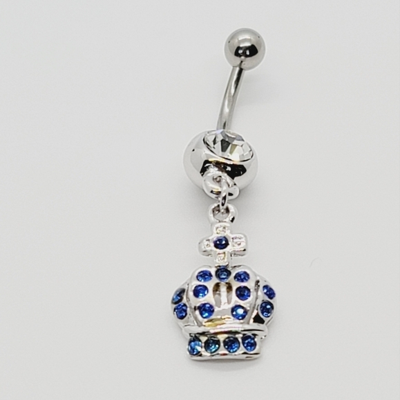 Sterling Silver Belly button Ring blue crown - Picture 2 of 3